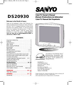 Mode d’emploi Sanyo DS20930 Téléviseur