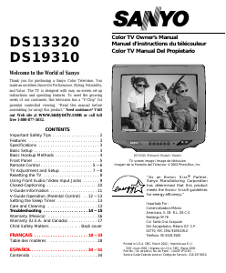 Manual Sanyo DS19310 Television