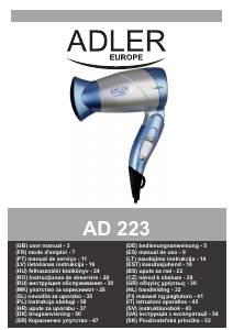 Manual Adler AD 223 bl Secador de cabelo