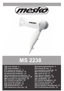 Manual Mesko MS 2238w Secador de cabelo
