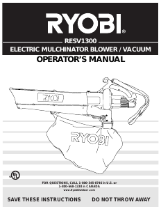 Manual de uso Ryobi RESV1300 Soplador de hojas