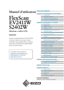 Mode d’emploi Eizo FlexScan EV2411W Moniteur LCD