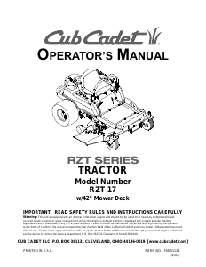 Manual Cub Cadet RZT 17 Lawn Mower