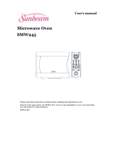 Manual Sunbeam SMW945 Microwave