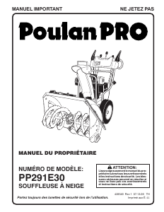 Mode d’emploi Poulan PP291E30 Souffleuse à neige