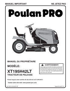 Mode d’emploi Poulan XT195H42LT Tondeuse à gazon