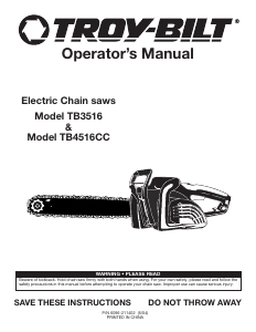 Manual de uso Troy-Bilt TB3516 Sierra de cadena