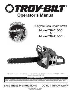 Manual Troy-Bilt TB4016CC Chainsaw
