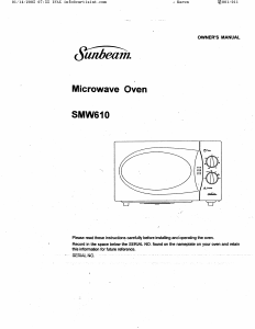 Manual Sunbeam SMW610 Microwave