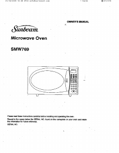 Manual Sunbeam SMW769 Microwave