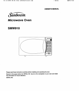 Manual Sunbeam SMW910 Microwave