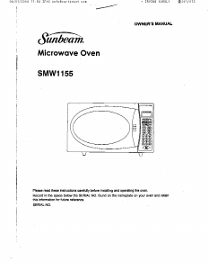Manual Sunbeam SMW1155 Microwave