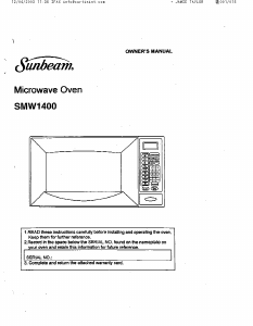 Manual Sunbeam SMW1400 Microwave