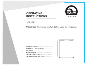 Manual Igloo FR180 Refrigerator
