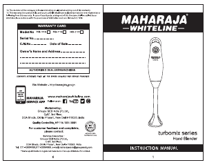 Handleiding Maharaja Whiteline Turbomix Staafmixer