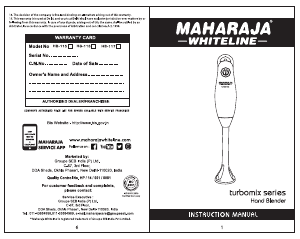 Handleiding Maharaja Whiteline Turbomix+ Staafmixer