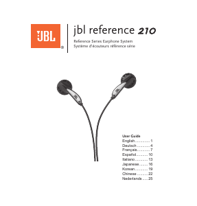 사용 설명서 JBL Reference 210 헤드폰
