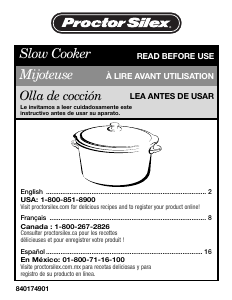 Manual Proctor Silex 33015Y Slow Cooker