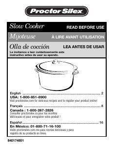 Manual Proctor Silex 33275Y Slow Cooker