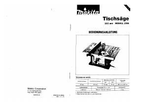 Bedienungsanleitung Makita 2708 Tischsäge