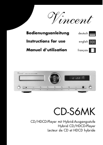 Mode d’emploi Vincent CD-S6MK Lecteur CD