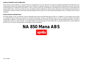 Manual de uso Aprilia NA 850 Mana ABS (2008) Motocicleta