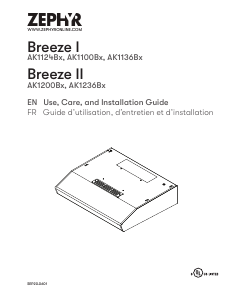 Handleiding Zephyr AK1236BB Breeze II Afzuigkap