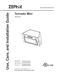 Manual Zephyr AK8400AS Tornado Mini Cooker Hood