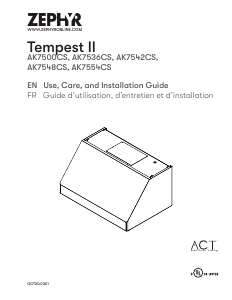 Handleiding Zephyr AK7500CS Tempest II Afzuigkap