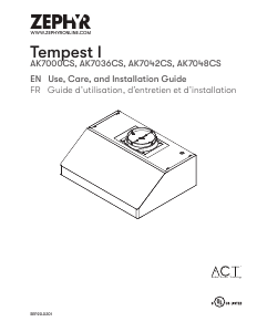 Mode d’emploi Zephyr AK7036CS Tempest I Hotte aspirante