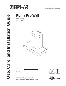 Mode d’emploi Zephyr ZRP-E48AS Roma Pro Wall Hotte aspirante