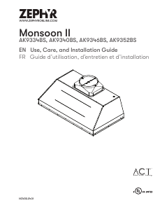 Mode d’emploi Zephyr AK9334BS Monsoon II Hotte aspirante