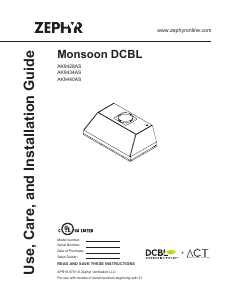 Handleiding Zephyr AK9434AS Monsoon DCBL Afzuigkap