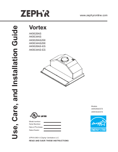 Bruksanvisning Zephyr AK9028AS Vortex Köksfläkt