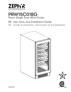 Handleiding Zephyr PRW15C01BG Wijnklimaatkast