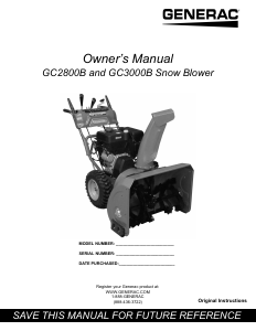 Manual Generac SB13128GENG Snow Blower