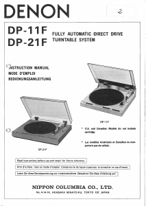 Manual Denon DP-11F Turntable