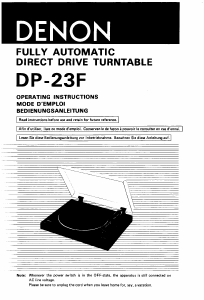 Mode d’emploi Denon DP-23F Platine