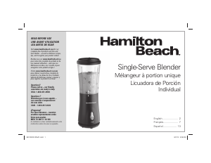 Mode d’emploi Hamilton Beach 51101 Single-Serve Blender