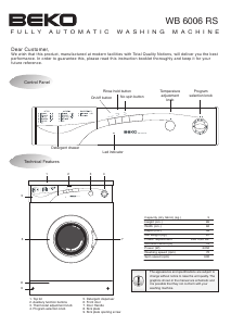 Manual BEKO WB 6006 RS Washing Machine