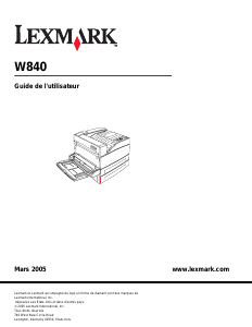 Mode d’emploi Lexmark W840 Imprimante