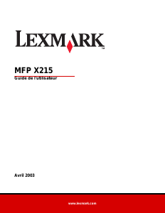Mode d’emploi Lexmark X215 Imprimante multifonction