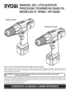 Mode d’emploi Ryobi HP962 Perceuse visseuse