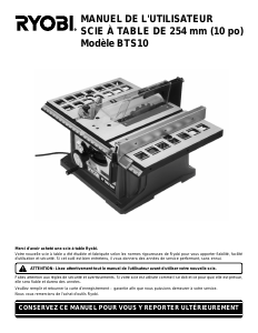 Mode d’emploi Ryobi BTS10 Banc de scie