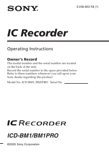Handleiding Sony ICD-BM1 Audiorecorder