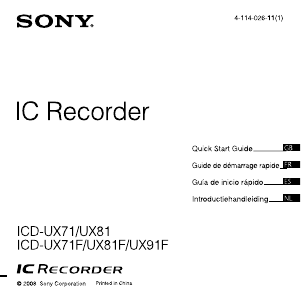 Mode d’emploi Sony ICD-UX71 Enregistreur numérique