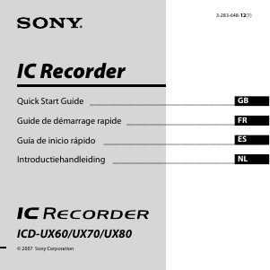 Mode d’emploi Sony ICD-UX80 Enregistreur numérique
