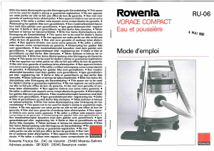 Mode d’emploi Rowenta RU-06 Vorace Compact Aspirateur