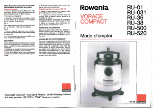 Mode d’emploi Rowenta RU-36 Vorace Compact Aspirateur
