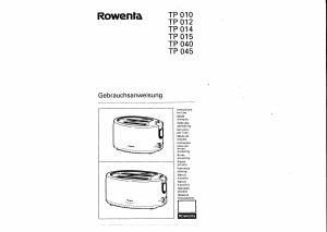 Mode d’emploi Rowenta TP 014 Grille pain